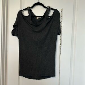 Michael Kors - cold shoulder style top. Dark grey w buckle straps